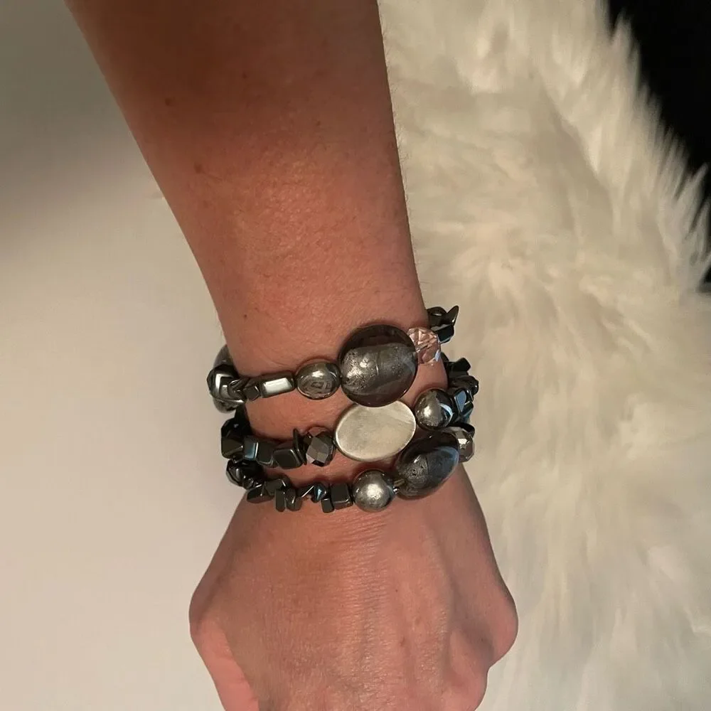 Beaded stretchy bracelets set of 3 fashion jewelry
